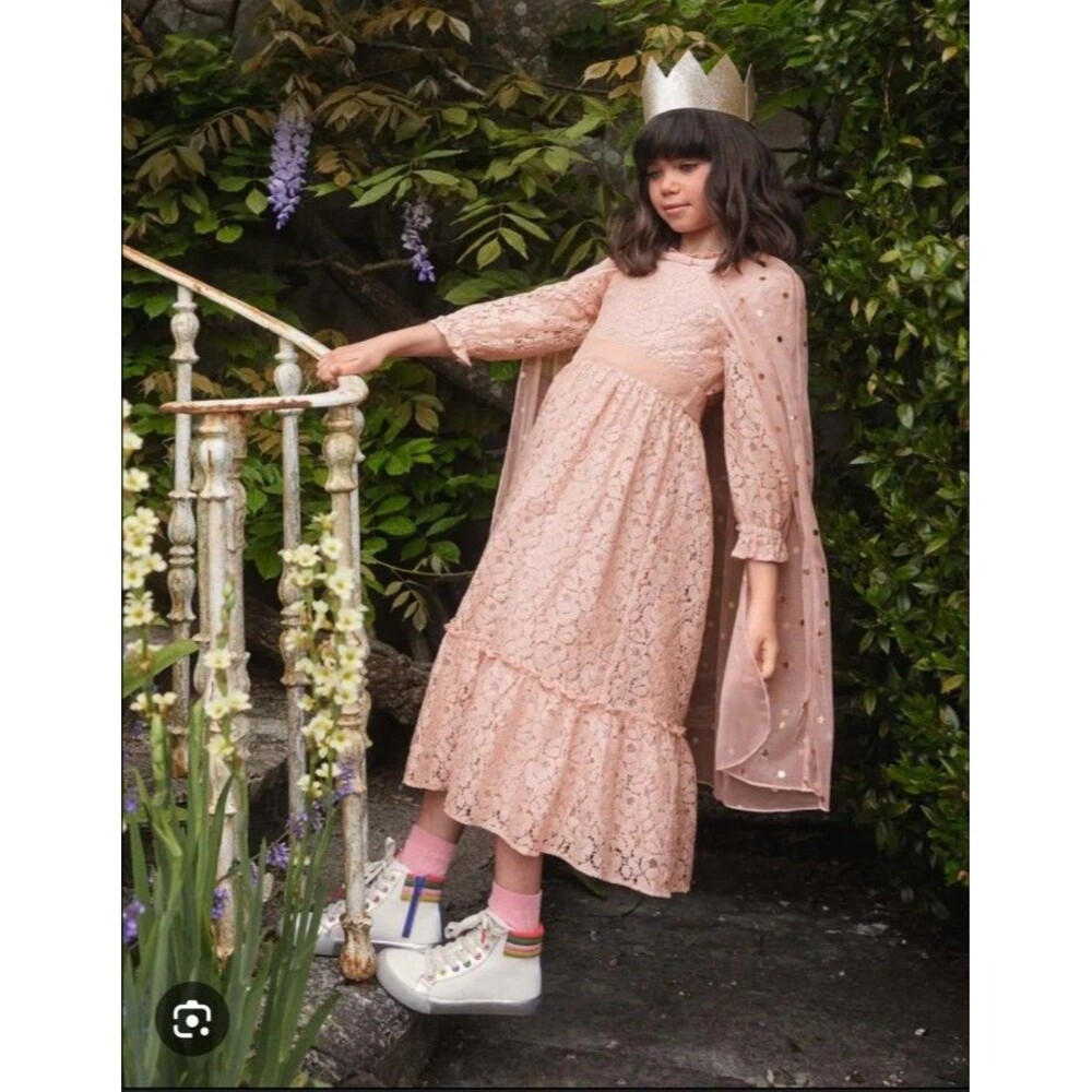 Mini Boden Girls Princess Pink Long Sleeve Lace Dress size 8/9 EUC "RARE"